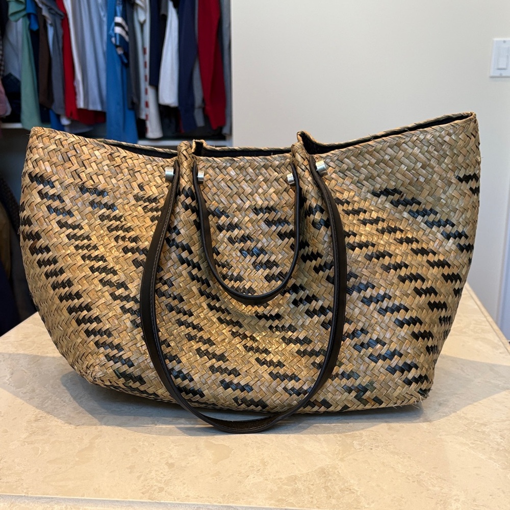 All Saints Tan and Black Woven Tote